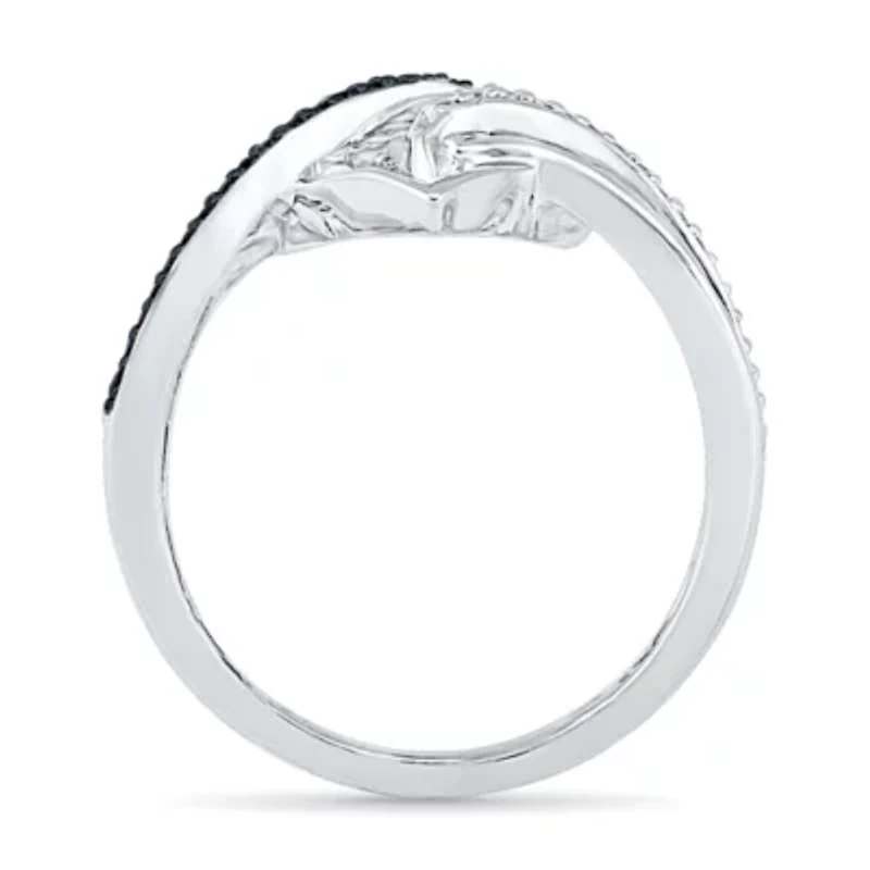 Womens 1/8 CT.T.W. Natural White and Color Enhanced Black Diamond Sterling SIlver Cocktail Ring
