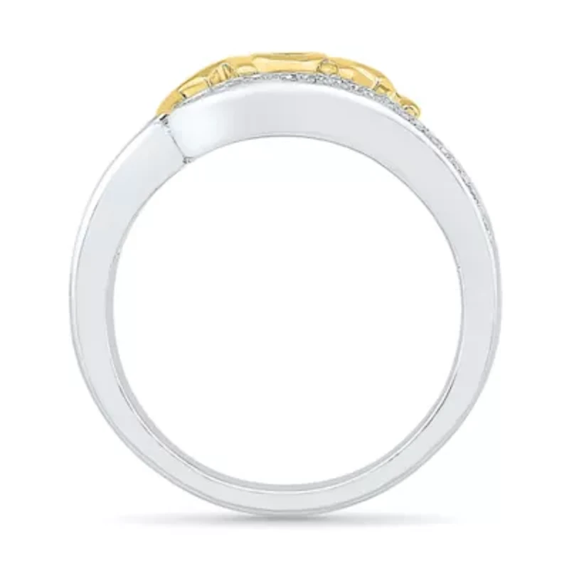 "Mom" Womens Diamond Accent Natural White 10K Gold Over Silver Cocktail Ring