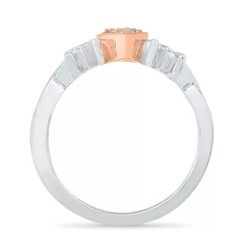 "Mom" Womens Diamond Accent Natural White 10K Gold Over Silver Cocktail Ring