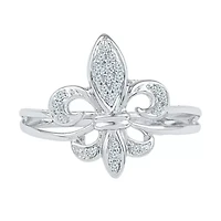 Womens 1/8 CT. T.W. Natural White Diamond Sterling Silver Fleur De Lis Cocktail Ring