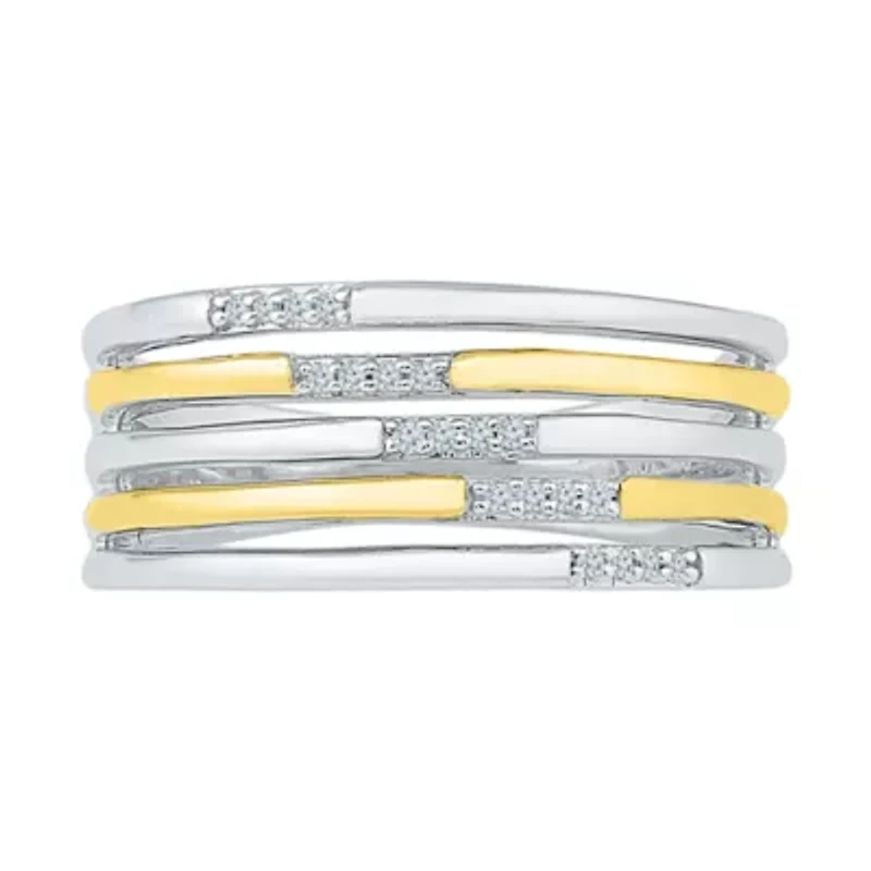 Womens 2MM Diamond Accent Natural White 10K Gold Over Silver Band