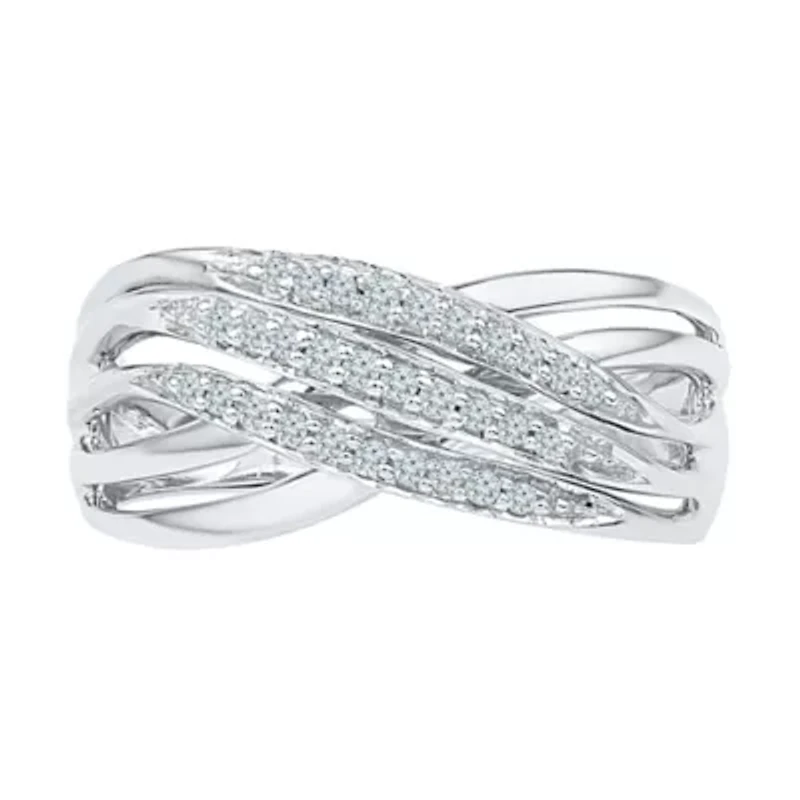 Womens 2MM 1/8 CT. T.W. Natural White Diamond Sterling Silver Crossover Band