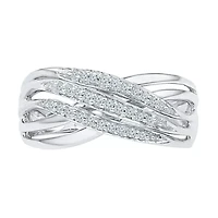 Womens 2MM 1/8 CT. T.W. Natural White Diamond Sterling Silver Crossover Band