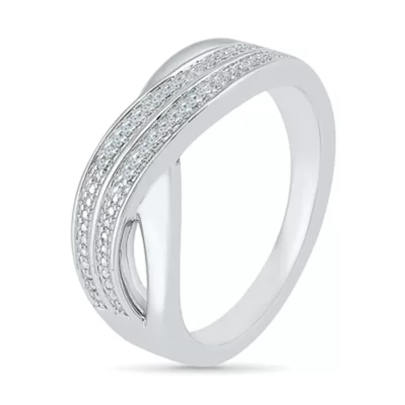 Womens 2MM Diamond Accent Natural White Sterling Silver Crossover Band