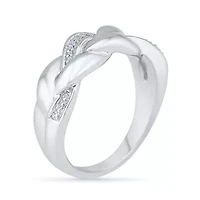 Womens 2MM Diamond Accent Natural White Sterling Silver Crossover Band