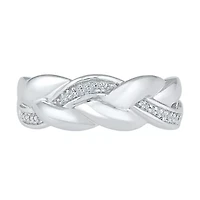 Womens 2MM Diamond Accent Natural White Sterling Silver Crossover Band