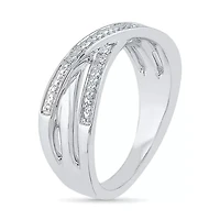 Womens 2MM Diamond Accent Natural White Sterling Silver Crossover Band