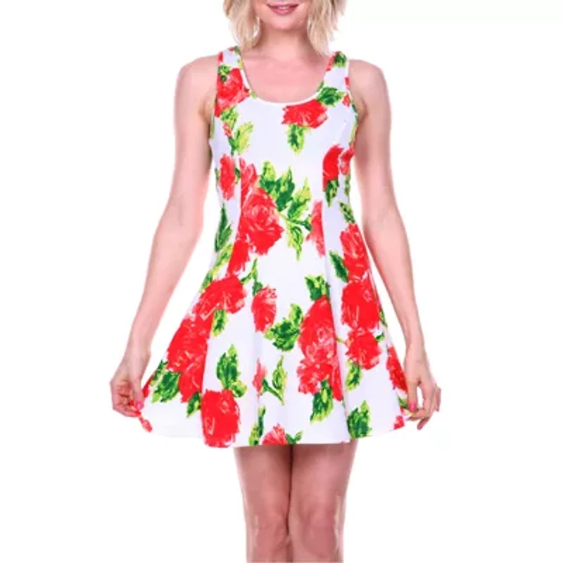 White Mark Celica Womens Sleeveless Floral Sheath Dress