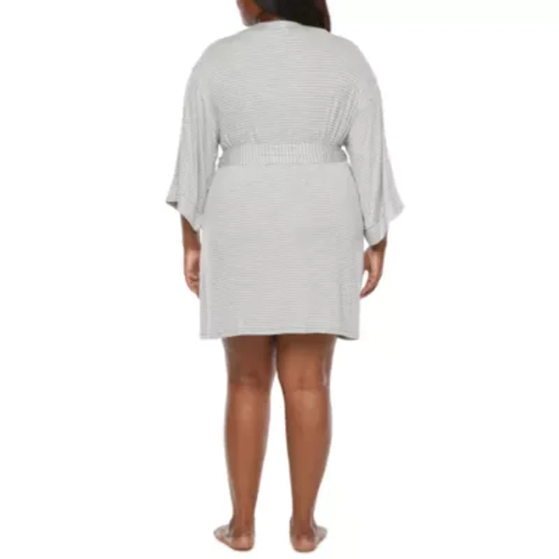 Ambrielle Womens-Plus Kimono Robe 3/4 Sleeve Knee Length