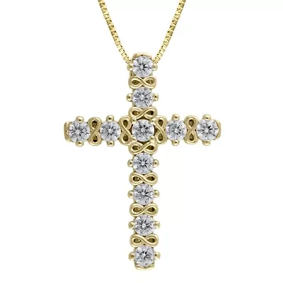 Womens 1/4 CT. T.W. Natural White Diamond 10K Gold Cross 18 Inch Pendant Necklace