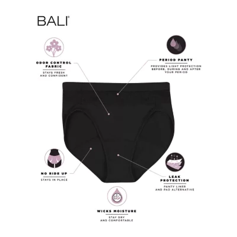 Bali Beautifully Confident With Leak Protection Womens Average + Full Figure Period + Leak Resistant High Cut Panty Dfllh1