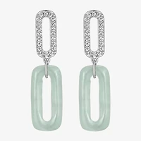 Womens Genuine Green Jade Sterling Silver Paperclip Drop Earrings