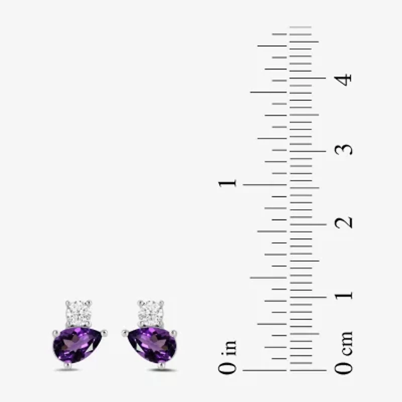Toi Et Moi Genuine Gemstone & 1/5 CT. T.W. Lab Grown Diamond 10K White Gold 8.1mm Pear Stud Earrings