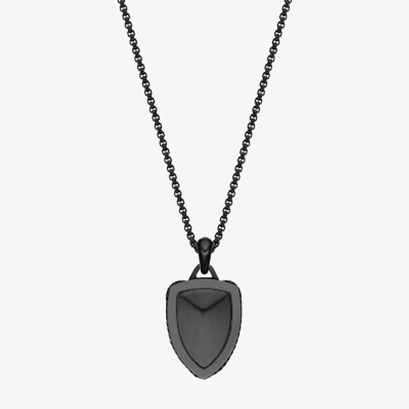 Shield Mens Stainless Steel 24 Inch Pendant Necklace