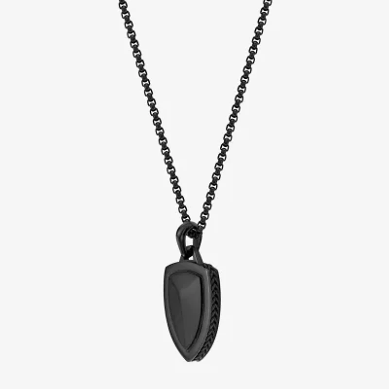 Shield Mens Stainless Steel 24 Inch Pendant Necklace