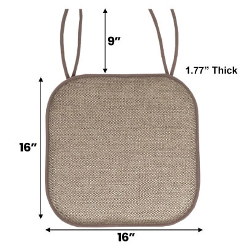 Sweet Home Collection™ Cameron Memory Foam No Slip Back 16" x Chair Pad Cushion with Ties