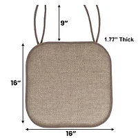 Sweet Home Collection™ Cameron Memory Foam No Slip Back 16" x Chair Pad Cushion with Ties