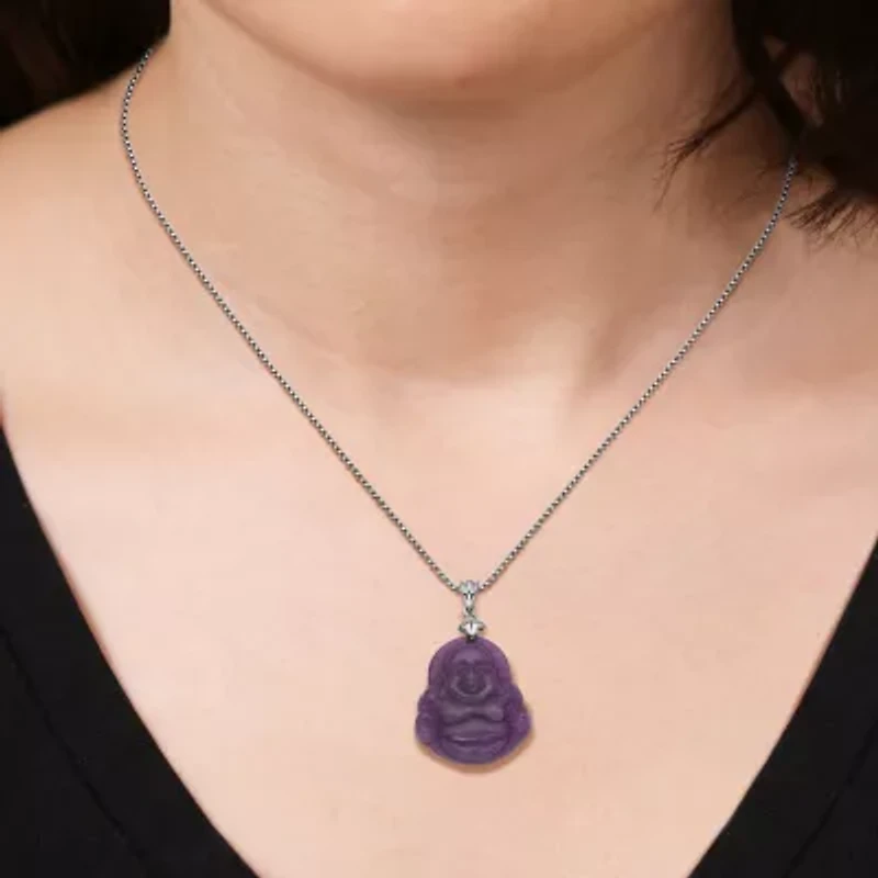 Buddha Womens Genuine Purple Jade Sterling Silver 18 Inch Pendant Necklace