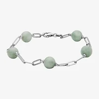Womens Genuine Green Jade Sterling Silver Strand Bracelet