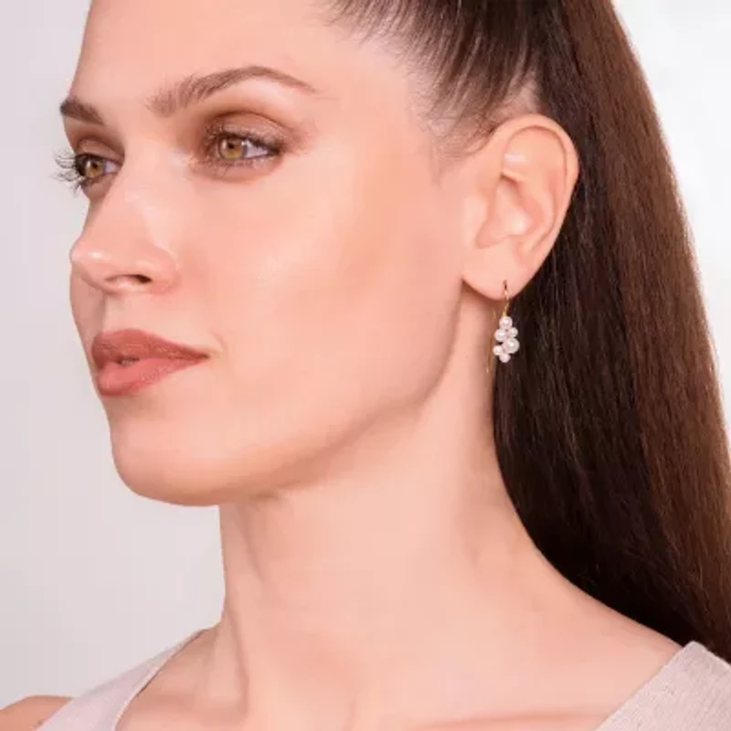 Womens White Cultured Freshwater Pearl 18K Gold Over Silver Drop Earrings