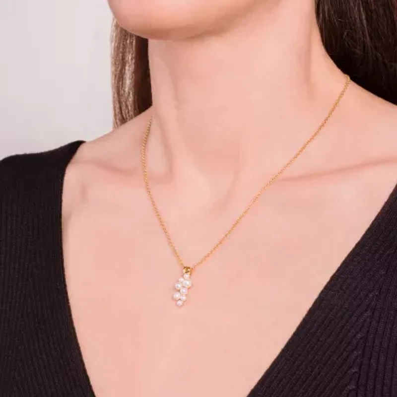 Womens White Cultured Freshwater Pearl 18K Gold Over Silver 18 Inch Pendant Necklace