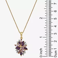 14K Gold over Silver Genuine Amethyst, Genuine Pink Quartz & Lab-Created White Sapphire Pendant Necklace