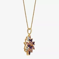 14K Gold over Silver Genuine Amethyst, Genuine Pink Quartz & Lab-Created White Sapphire Pendant Necklace