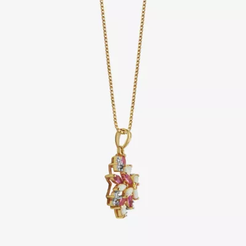 14K Gold Over Silver Lab-Created Opal & Pink and White Lab-Created Sapphire Cluster Pendant Necklace