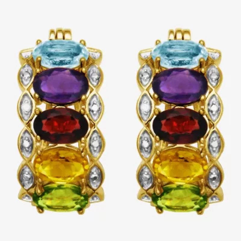 Multi-Gemstone and Diamond-Accent Hoop Earrings