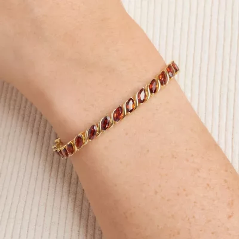 Womens Genuine Red Garnet 18K Gold Over Silver Tennis Bracelet