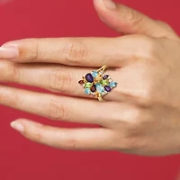 Womens Genuine Multi Color 18K Gold Over Silver Cluster Cocktail Ring