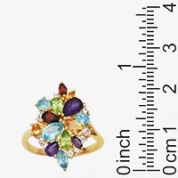 Womens Genuine Multi Color 18K Gold Over Silver Cluster Cocktail Ring