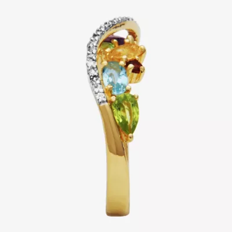 Womens Multi Color 18K Gold Over Silver Infinity Cluster Cocktail Ring