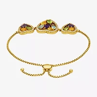 Womens Genuine Multi Color 18K Gold Over Silver Heart Bolo Bracelet