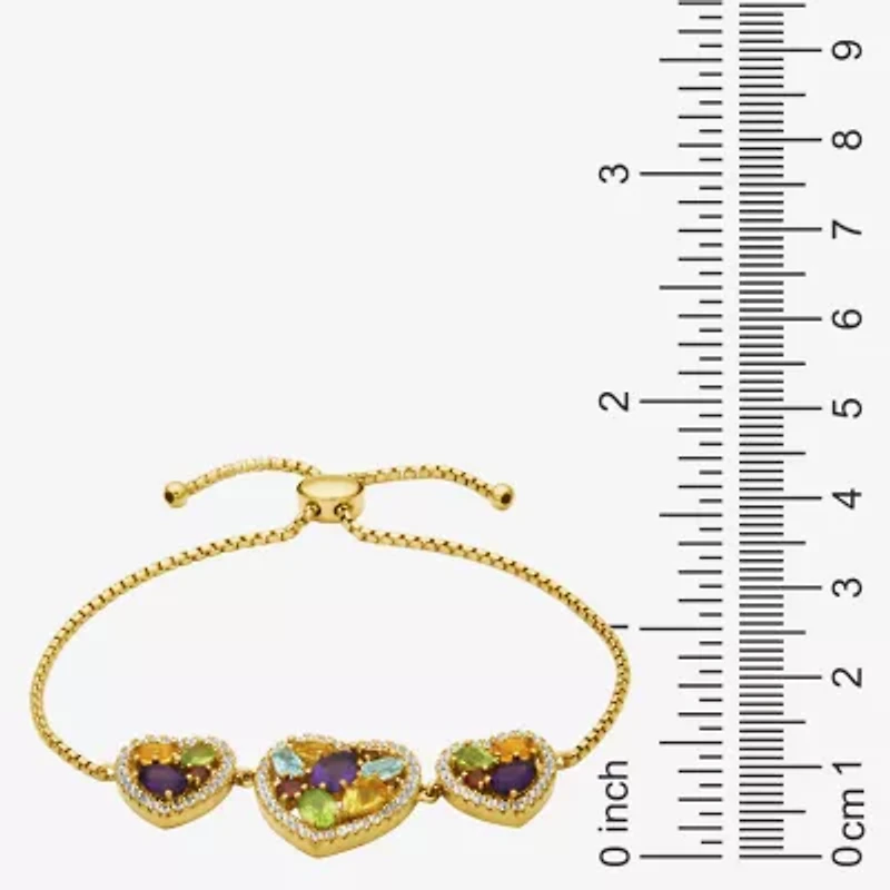 Womens Genuine Multi Color 18K Gold Over Silver Heart Bolo Bracelet