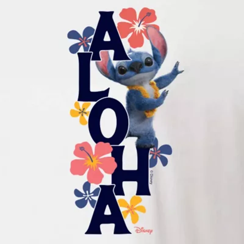 Womens Juniors Crew Neck Short Sleeve Regular Fit Lilo & Stitch Graphic T-Shirt