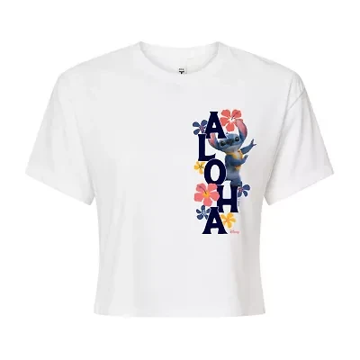 Womens Juniors Crew Neck Short Sleeve Regular Fit Lilo & Stitch Graphic T-Shirt