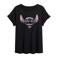Womens Crew Neck Short Sleeve Lilo & Stitch Juniors Graphic T-Shirt