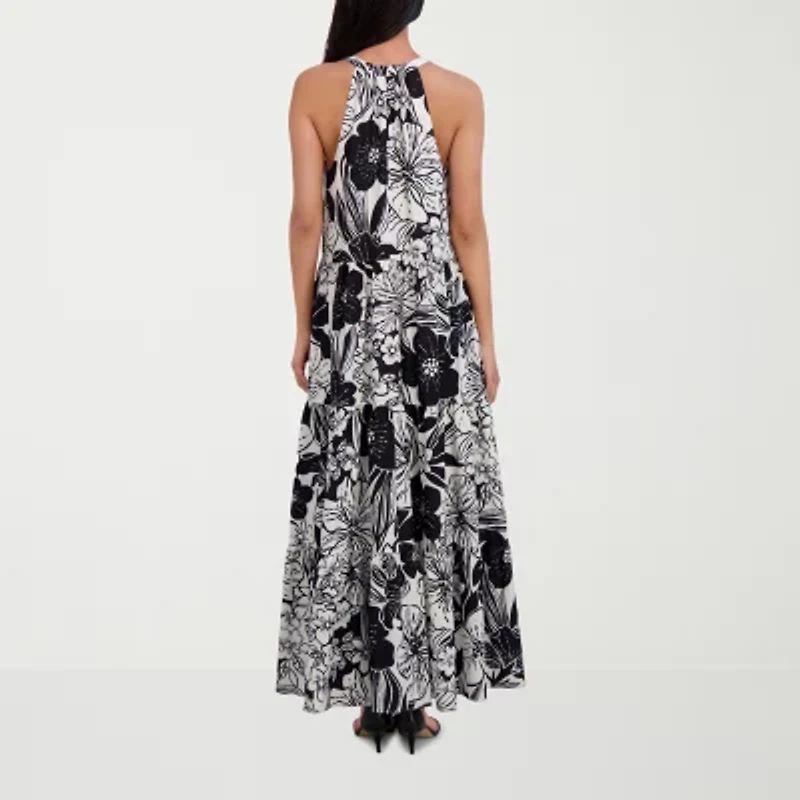 London Times Womens Sleeveless Floral Maxi Dress