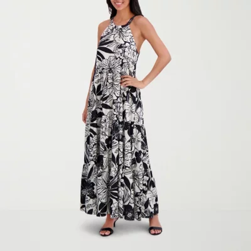 London Times Womens Sleeveless Floral Maxi Dress