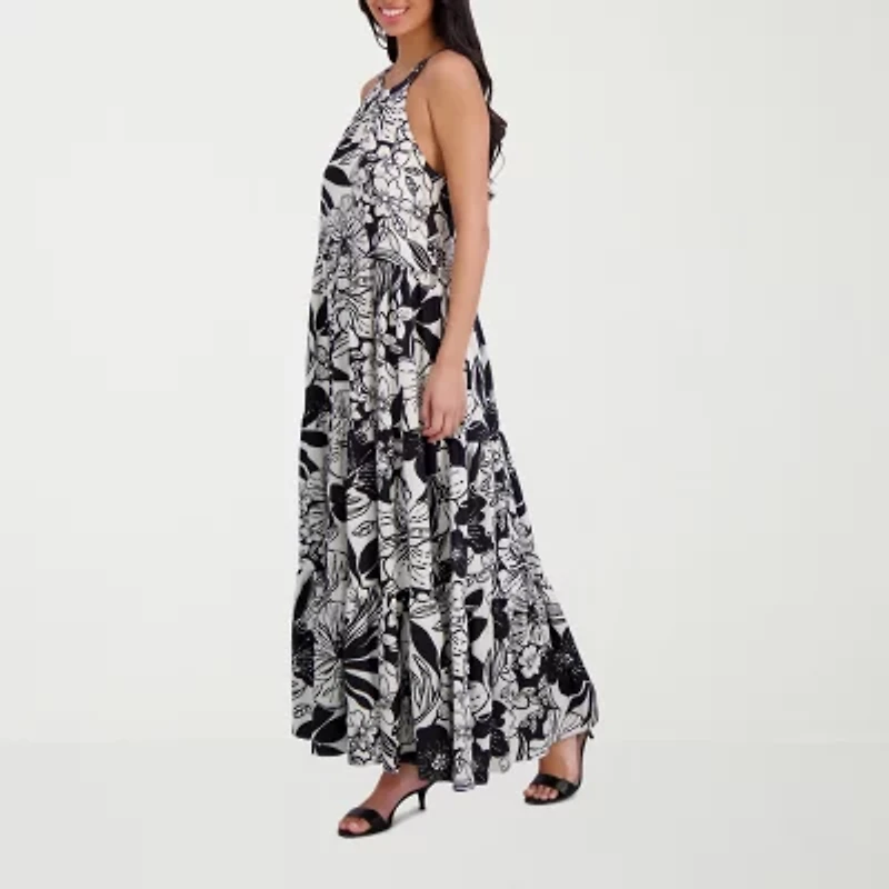 London Times Womens Sleeveless Floral Maxi Dress