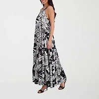 London Times Womens Sleeveless Floral Maxi Dress