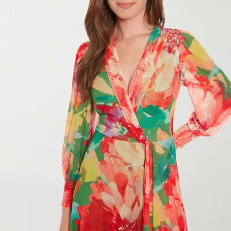 London Times Womens Long Sleeve Floral Maxi Dress