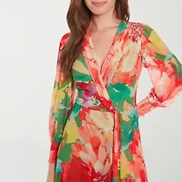 London Times Womens Long Sleeve Floral Maxi Dress