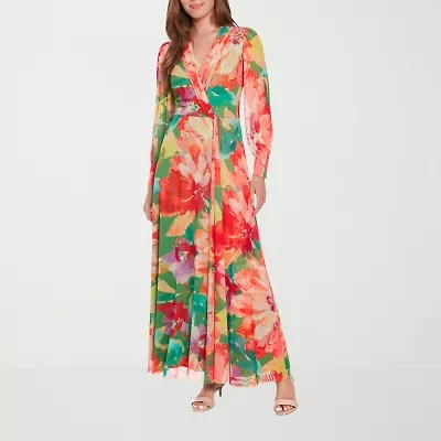 London Times Womens Long Sleeve Floral Maxi Dress