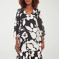 London Times Womens 3/4 Sleeve Midi Floral Shift Dress