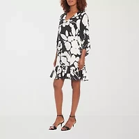 London Times Womens 3/4 Sleeve Midi Floral Shift Dress