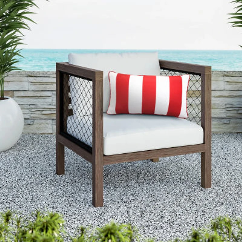 Outdoor Dècor 14 X 26 In Printed Stripe Lumbar Red Rectangular Throw Pillow