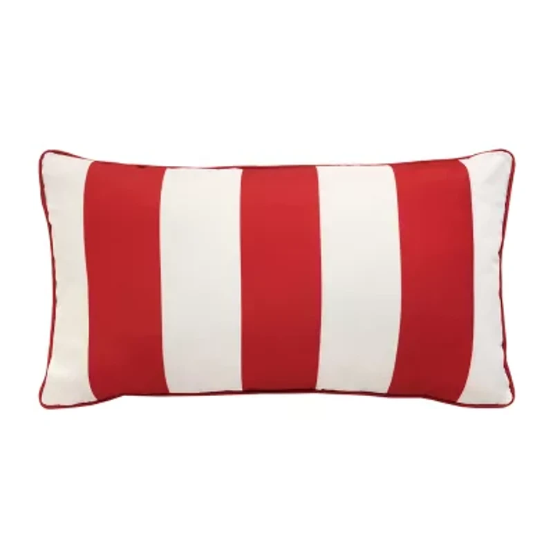 Outdoor Dècor 14 X 26 In Printed Stripe Lumbar Red Rectangular Throw Pillow