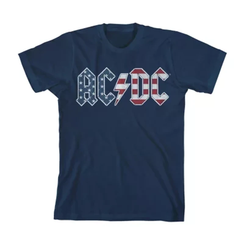 Little & Big Kid Boys Crew Neck Short Sleeve Flag Loose Fit AC/DC Graphic T-Shirt